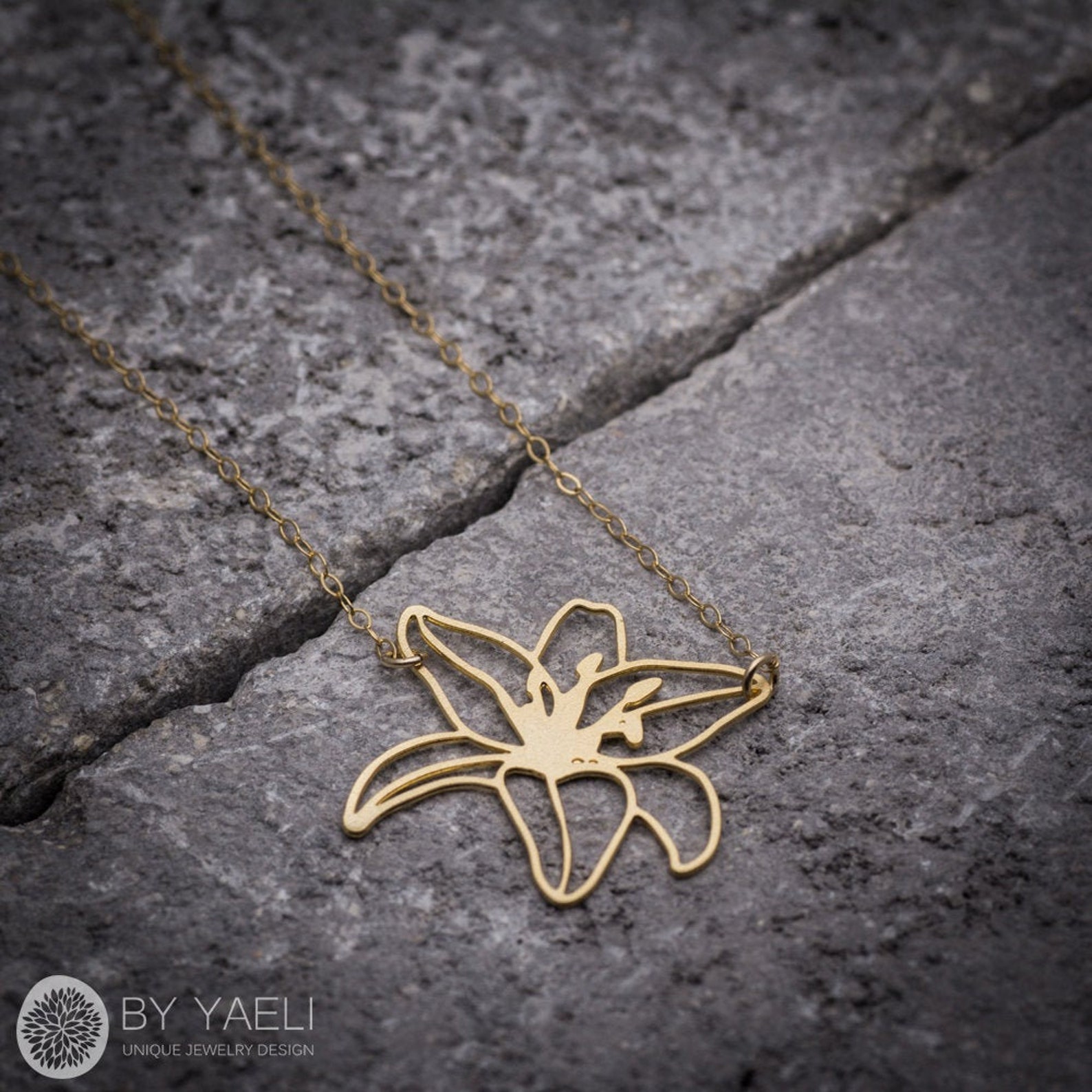 Flower Necklace Gold Lily Flower Pendant Necklace Lily Etsy