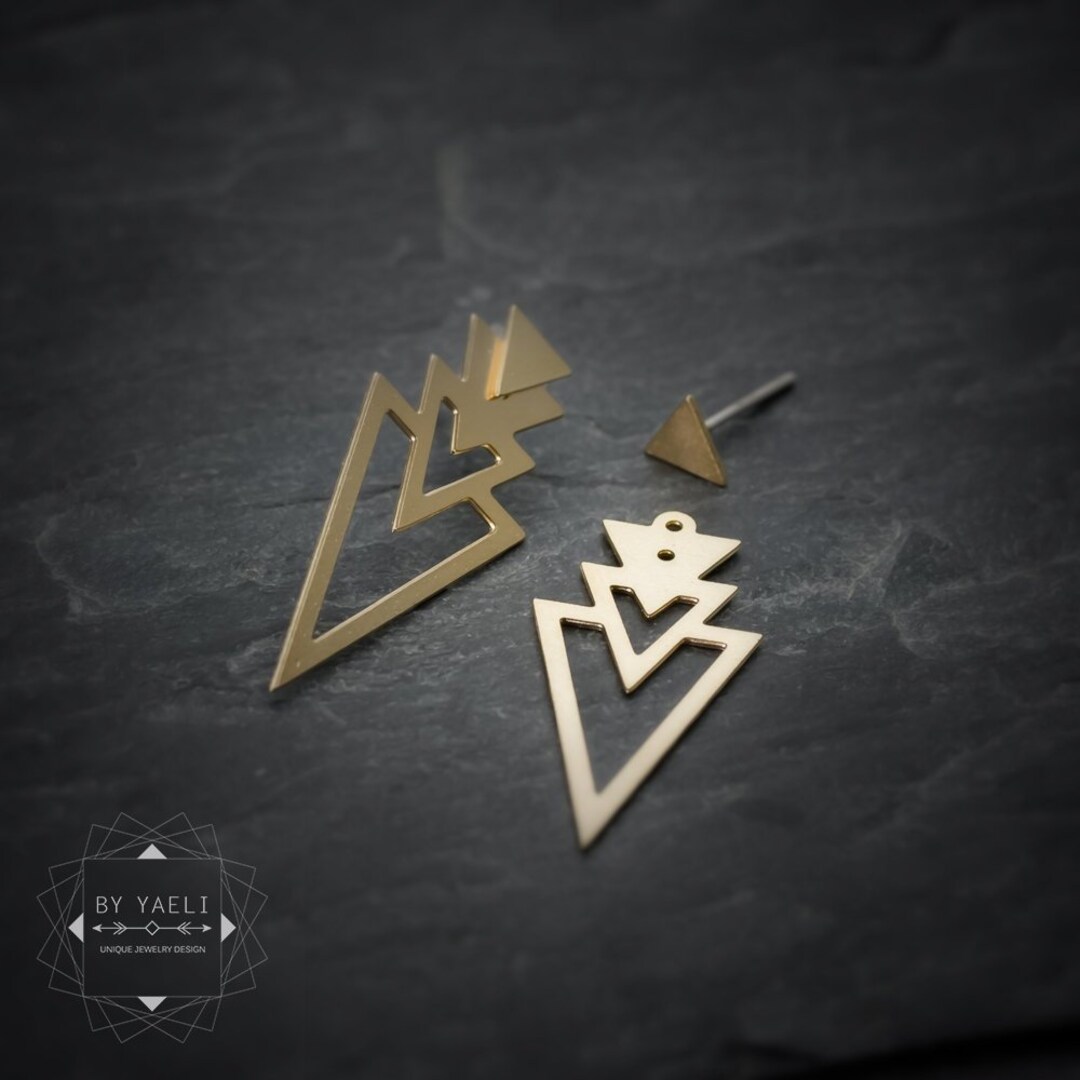 Triangle Ear Jacket, Geometric Gold Triangle Stud Earrings. Etsy