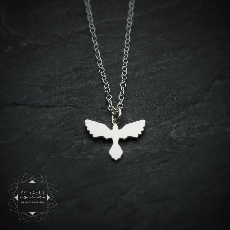 Phoenix necklace tiny phoenix pendant silver phoenix bird charm image 2