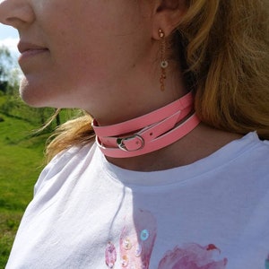 Collare rosa - Choker in pelle - Rosa Collare in pelle - Choker rosa