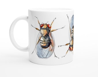 Drosophila Fruit Fly Mug - Science Drinkware, Gift for Scientist, Entomology Coffee Cup