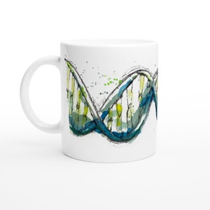 Green DNA Molecule Mug - Science Drinkware, Molecular Biology Art, Gift for Scientist