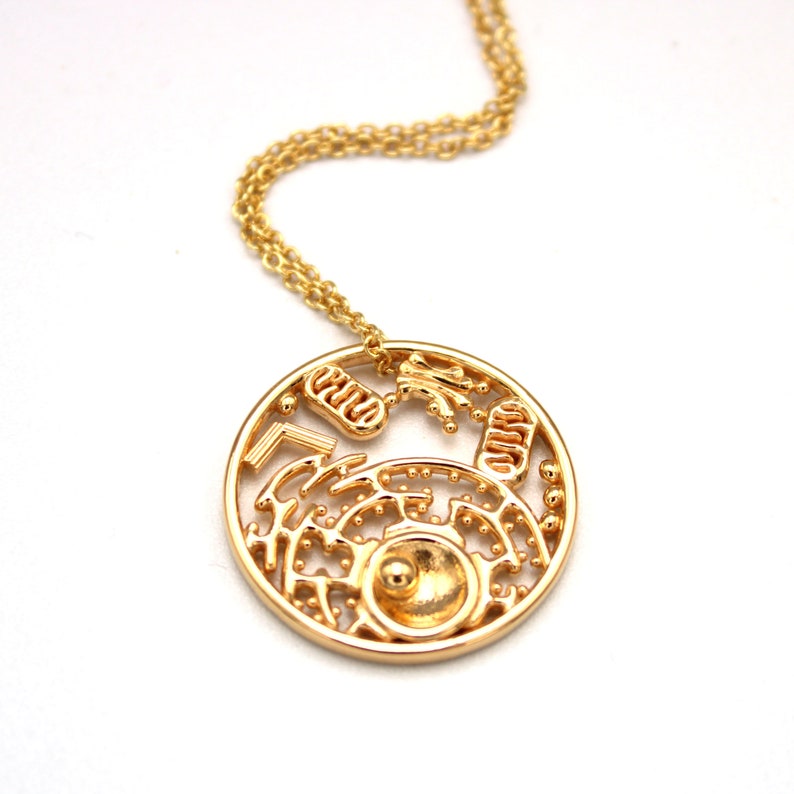 Animal Cell Necklace Science Jewelry 14K goldplated brass