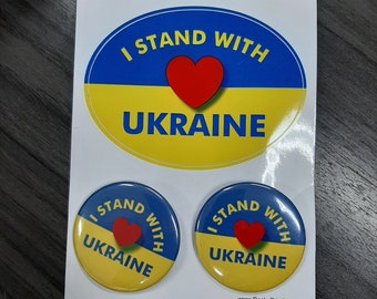 I Stand With Ukraine Vinyl Sticker and Pin Pack - Includes 1 Vinyl Sticker and 2 Pins