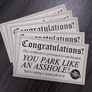 Congratulations, You Park Like An A-Hole Funny Offensive Business Cards, Gag Joke Gift Idea Stocking Stuffer Secret Santa Holiday