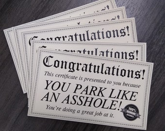 Congratulations, You Park Like An A-Hole Funny Offensive Business Cards, Gag Joke Gift Idea Stocking Stuffer Secret Santa Holiday