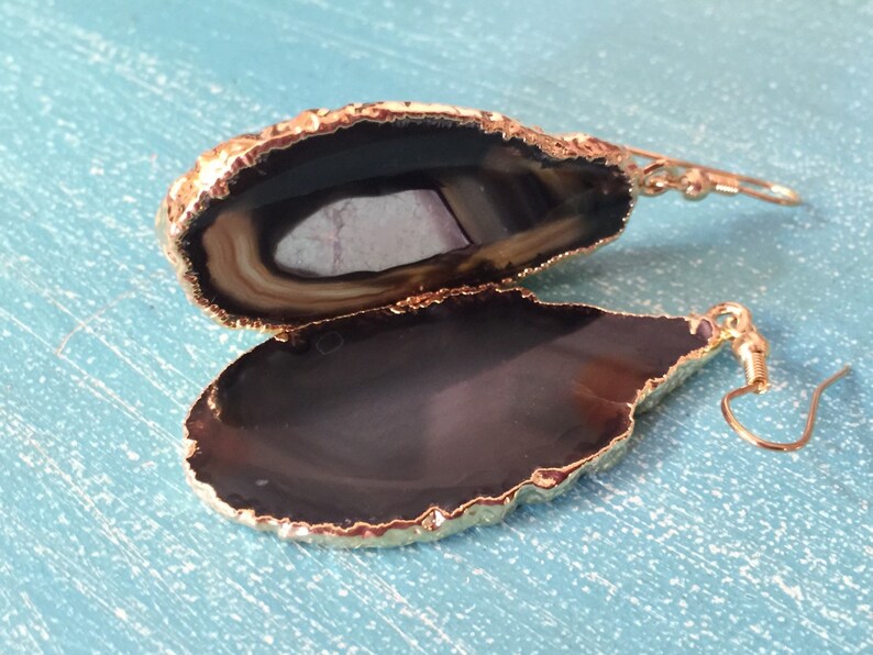 Silver or Gold Plated Black Agate Earrings Gold Plated Agate Earrings Boho Gypsy