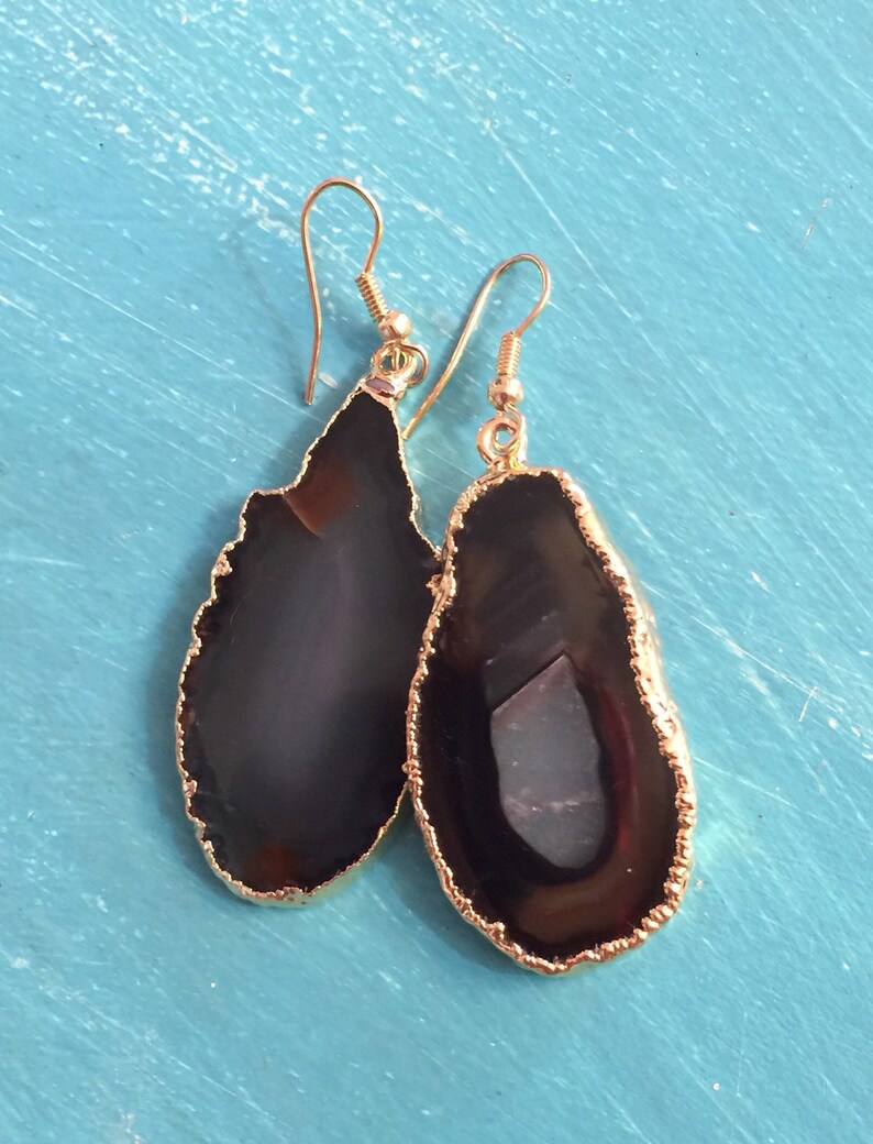 Silver or Gold Plated Black Agate Earrings Gold Plated Agate Earrings Boho Gypsy