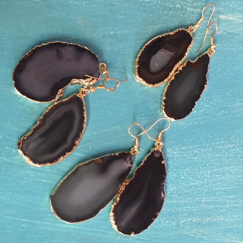 Silver or Gold Plated Black Agate Earrings Gold Plated Agate Earrings Boho Gypsy