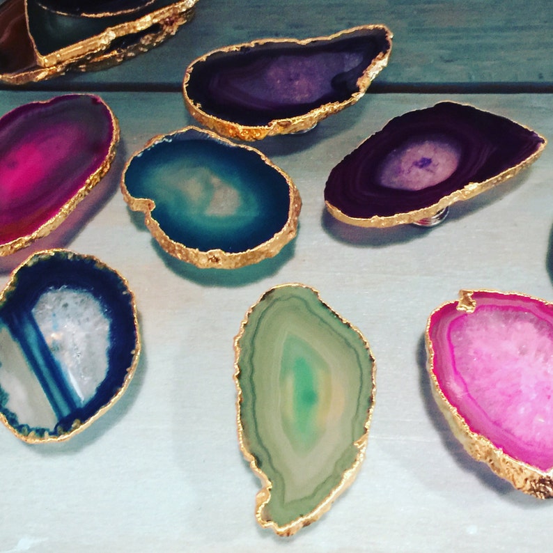 Gold or Silver Guilded Agate Knobs Sold Individually Royal Suzie Design Home Decor