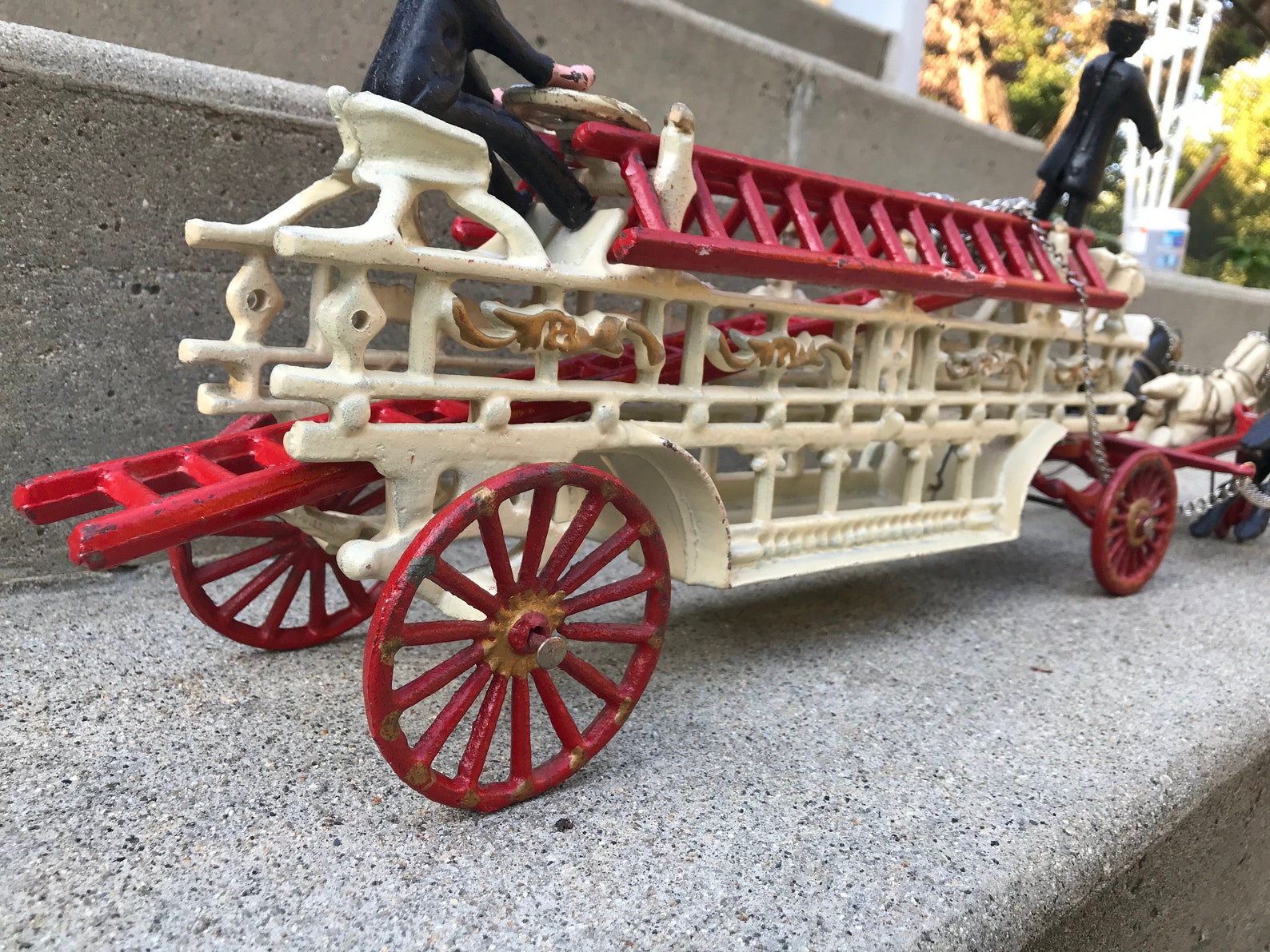 30.5 Cast Iron Three Horses pulling Fire Ladder Wagon 2 Etsy