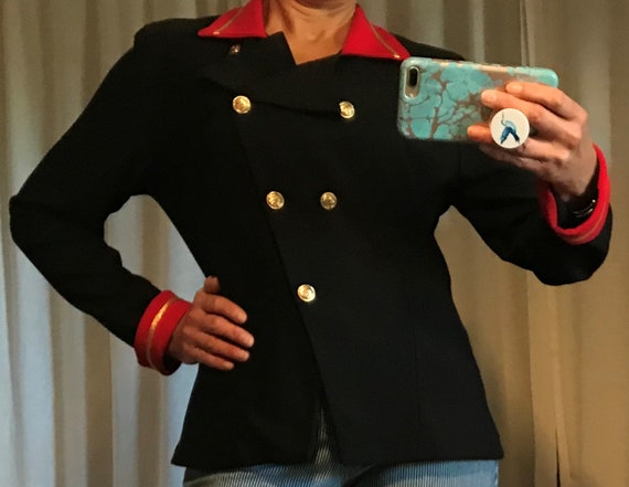 Black blazer with red trim cheap