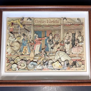 LARGE Anton Pieck CIRCUS VARIETE’  15&quot; x 12&quot; Layered Paper Cut 3D Many Performers Circus Patrons Framed Shadow Box