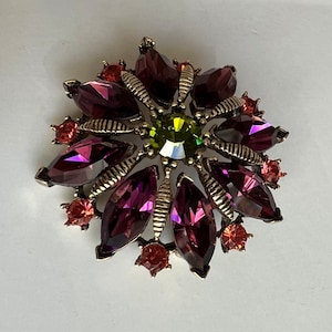 GRAZIANO Austrian Crystal Brooch Gorgeous Purple Orange Green Brand New
