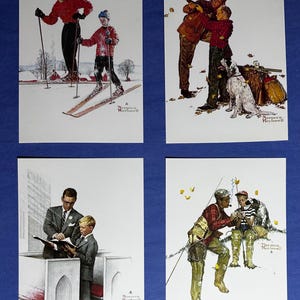 1950s Norman Rockwell Series “Dad’s Boy” 4 Pristine Post Cards