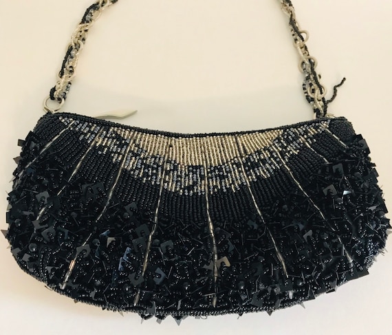 Evening Bag Beaded Shimmery Black MONI COUTURE 9x4.25 - Etsy