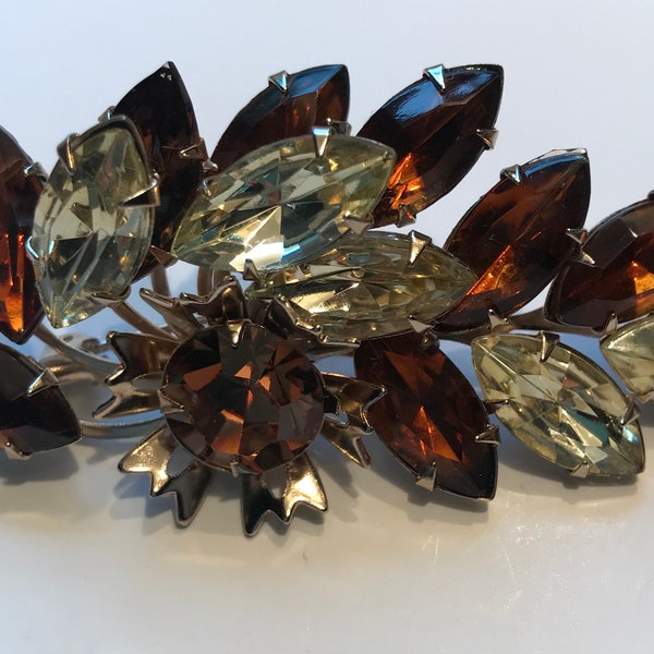 Big Bold BEAU JEWELS Brooch Light Citrine and Amber Navettes Rivet Construction