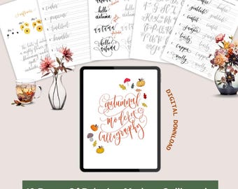 Autumnal Modern Calligraphy Workbook - Seasonal Practice To Help You Progress -  Digital Pdf File - Instant Download - Brush Pens or Dip pen