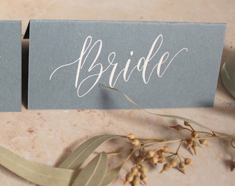 Dusty Blue Place Cards - White or Black Ink - Calligraphy Place Wedding Cards - Table Decor