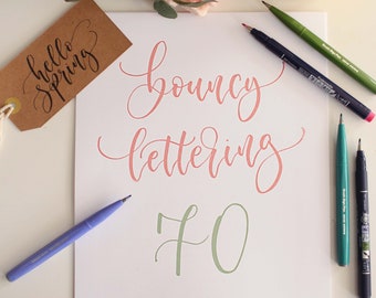 Bouncy Lettering Practice - 70 SPRING WORDS, Digital Workbook PDF Download, Brush Lettering Worksheets, Modern Calligraphy Practice