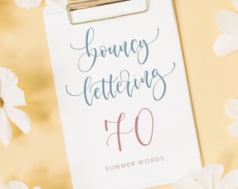 Bouncy Lettering Practice - 70 SUMMER WORDS, Digital Workbook PDF Download Brush Lettering / Modern Calligraphy Practice