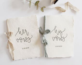 Wedding Vows Book Cotton Paper Booklet Linen Bow Handmade Paper Modern Calligraphy Wedding Stationery His and her Vows Custom Hand Lettering