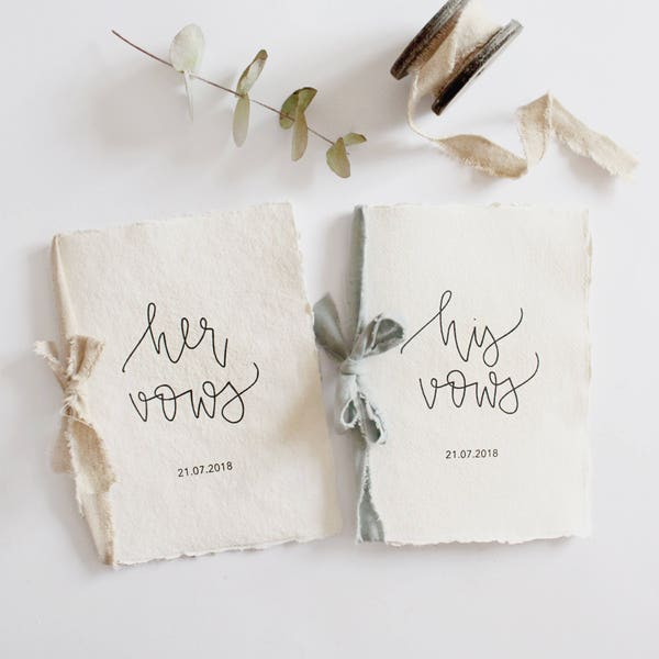 Wedding Vows Book Cotton Paper Booklet Linen Bow Handmade Paper Modern Calligraphy Wedding Stationery His and her Vows Custom Hand Lettering