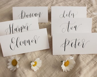 Calligraphy Place Cards Classic Modern Wedding - Black and White