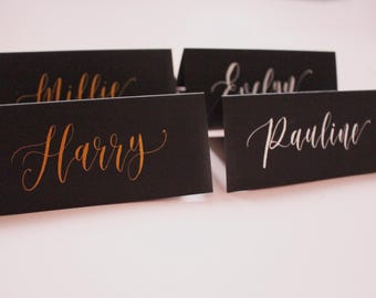 Bespoke Modern Calligraphy - Black Calligraphy Place Cards - White or Gold Calligraphy - Classic, Minimalist Wedding Stationery