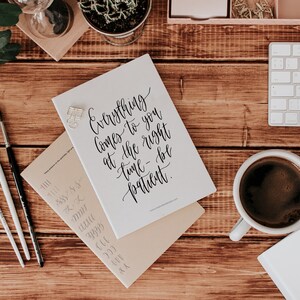 Calming words and phrases to practice - modern calligraphy workbook.