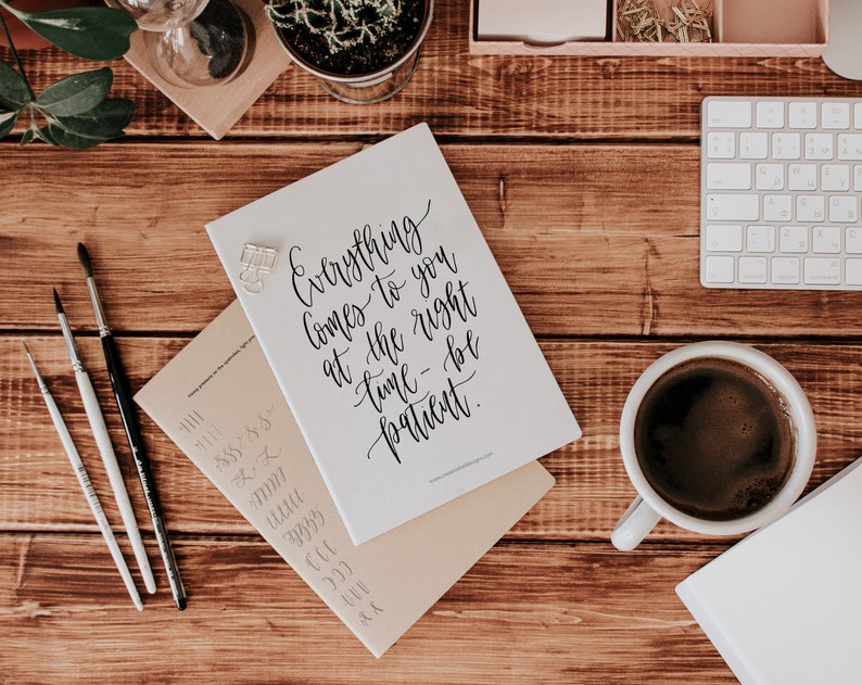 Calming words and phrases to practice - modern calligraphy workbook.