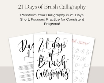 21 Days Of Brush Calligraphy - 98 Page Daily Practice Lettering Workbook - Instant Download - Printable Pdf -Modern Calligraphy Practice