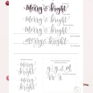Modern calligraphy winter practice sheets - digital file - holiday words and phrases.