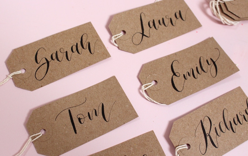 Modern Calligraphy Name Tags Set of 5x Rustic Kraft Brown Tags - Etsy