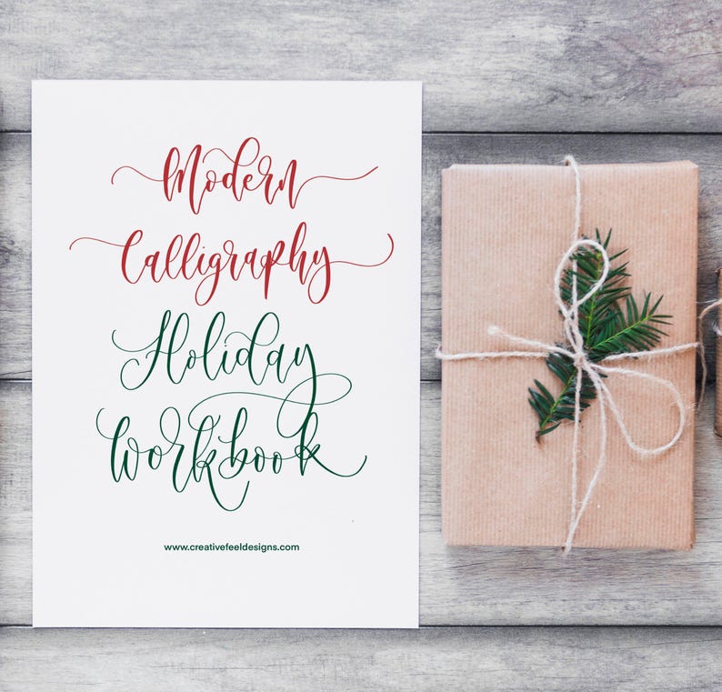 Modern calligraphy holiday workbook - seasonal words and phrases - digital download.