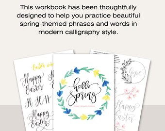 Modern Calligraphy Practice Sheets -  Spring Lettering Workbook - Digital Download - Pdf Worksheets - Easter Activity