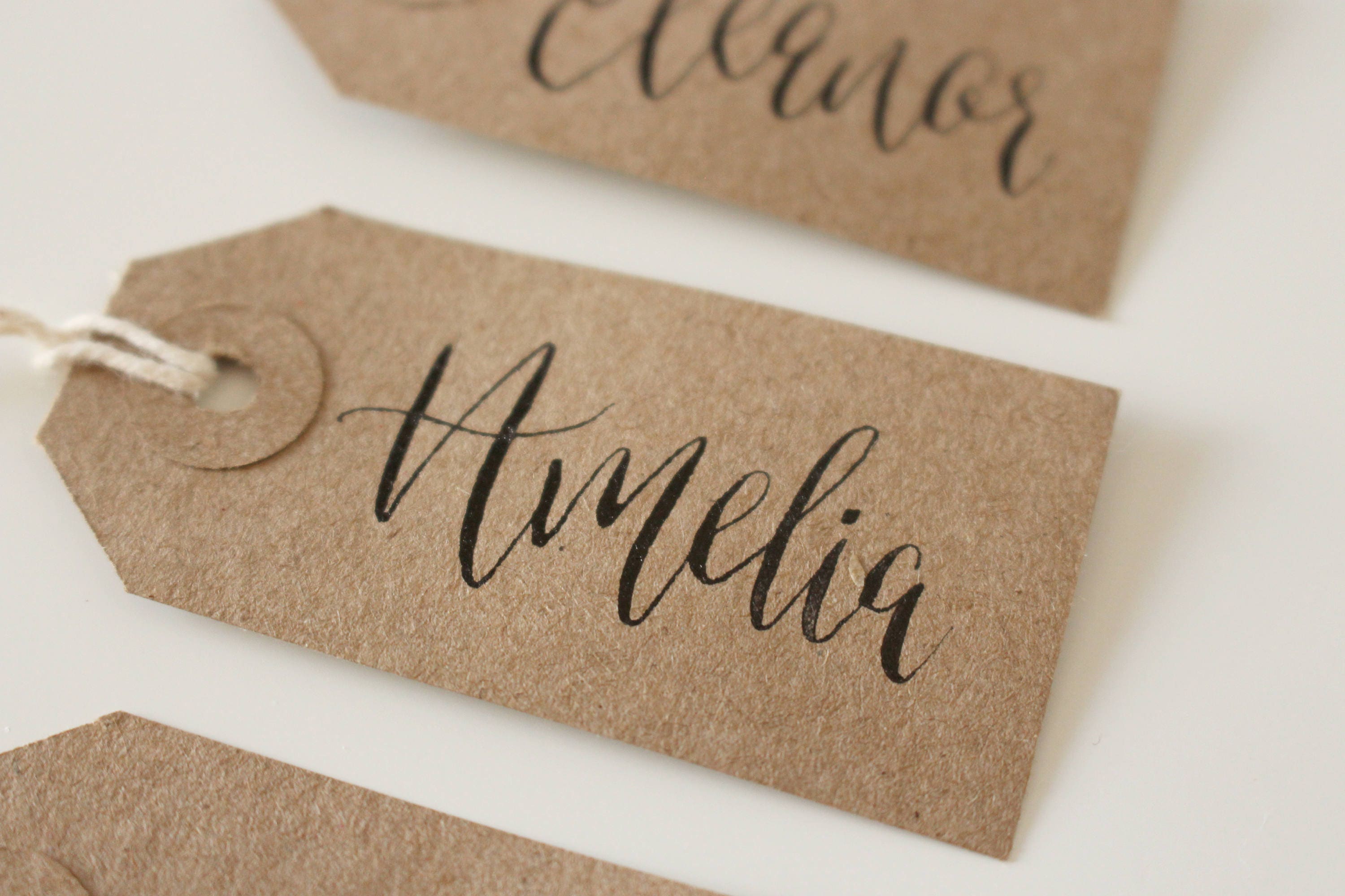 Modern Calligraphy Name Tags Set of 5x Rustic Kraft Brown Tags | Etsy
