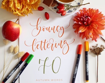 Bouncy Lettering Practice - 70 AUTUMN WORDS, Digital Workbook PDF Download - Calligraphy Worksheets