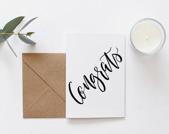 Congratulations Card - Modern Calligraphy Card - A6 Greeting Card 'Congrats' -  Celebration New Job Success Hand Lettered Card