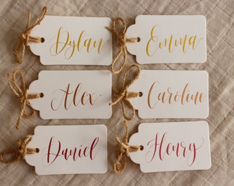 Handwritten Name Tags - Gold, Bronze or Shiny Red Calligraphy  - Wedding Favours - Event Place Cards - Table Decor