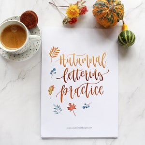 Hojas de práctica de caligrafía moderna: palabras y frases otoñales: libro de trabajo de letras con pincel