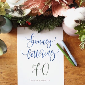 Bouncy Lettering Practice - 70 WINTER WORDS, Digital Workbook PDF Download Modern Calligraphy Lettering Worksheets Brush Lettering Practice
