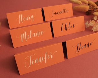 Orange Place Cards - White or Black Calligraphy - Handwritten Names - Wedding / Event Stationery, Table Decor, Autumn Style Wedding