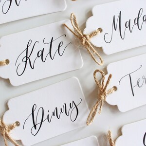 Set of 20 Calligraphy Name Tags - Simple Black and White Personalised ...