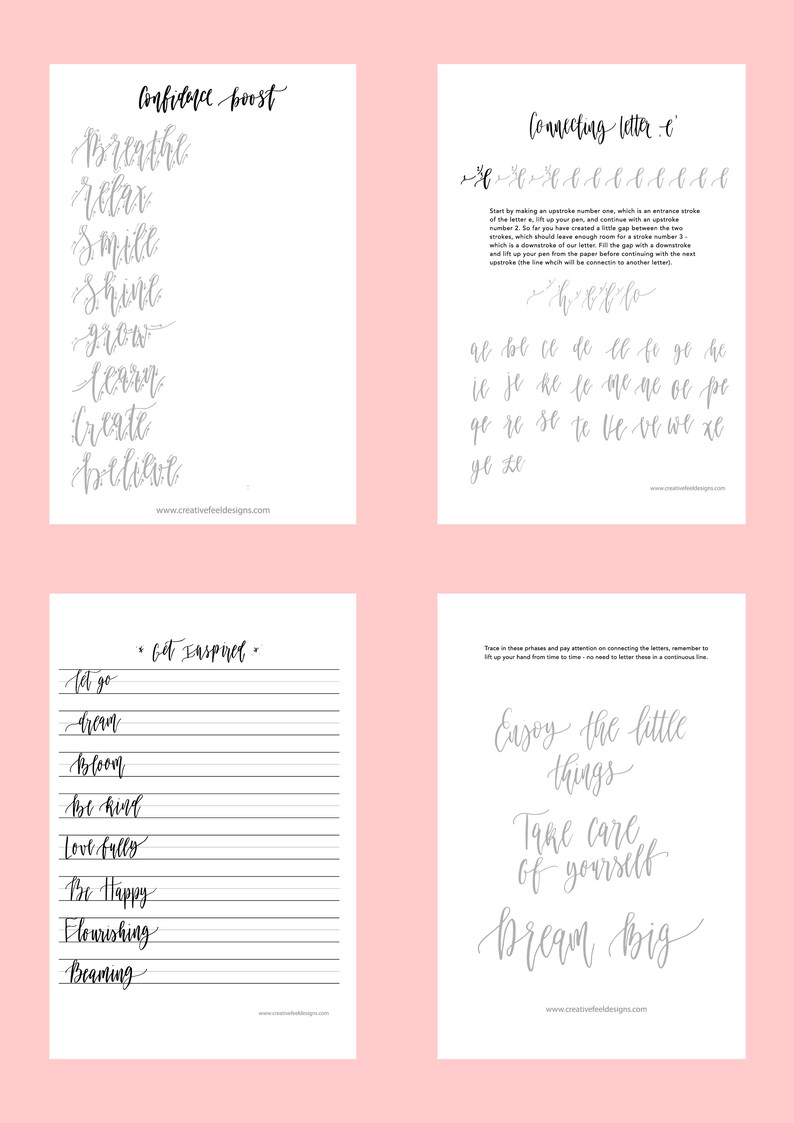Inspiring words and phrases to practice at home - mindful modern calligraphy practice.