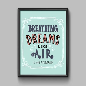 Dreams by F. Scott Fitzgerald Hand Lettered Print 8x10 digitally printed image 2