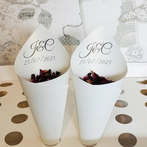 Personalised Wedding Confetti Cones,  Shimmer  Pearl White, Ivory or White, Sets of 10