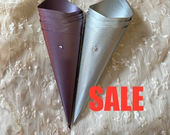 Silver Confetti Cones, 10 Wedding Cones,  Paper Confetti Cones, Purple Confetti Cones,  SPRING SALE 2024