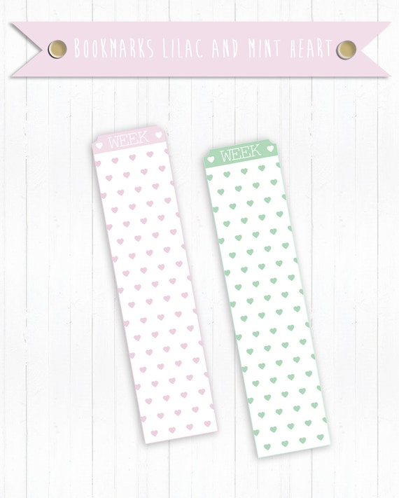 Items similar to Printable Dividers, Bookmarks Lilac and Mint Hearts