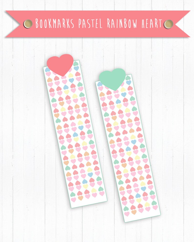 printable dividers bookmarks pink and mint heart rainbow